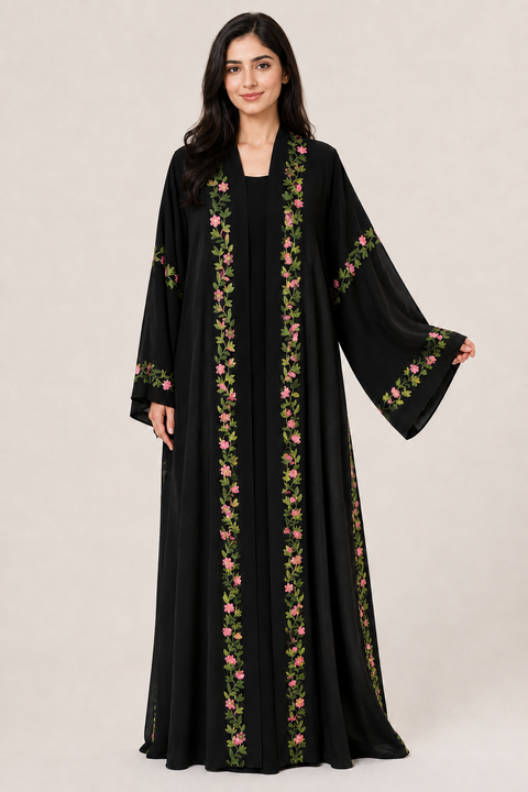 Fleur Éternelle Embroidered Abaya Set- Mavenne Bi