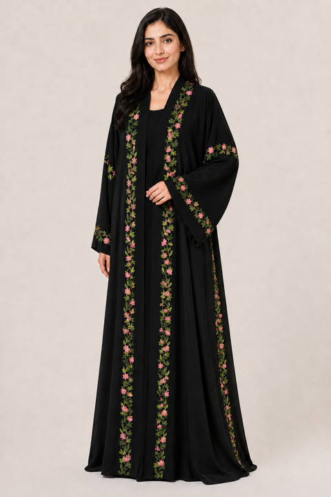 Fleur Éternelle Embroidered Abaya Set- Mavenne Bi