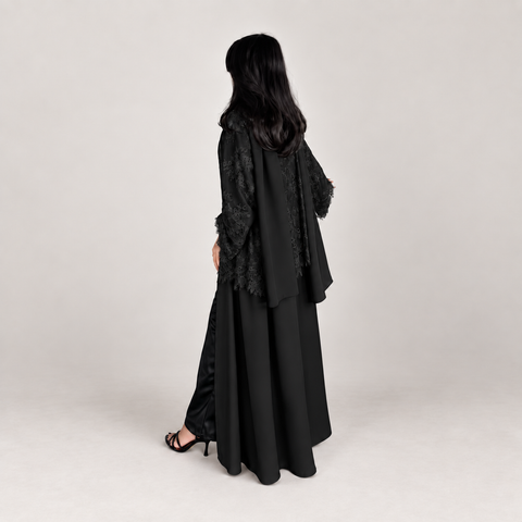 Black Élégance Lace Abaya Set- Mavenne Bi