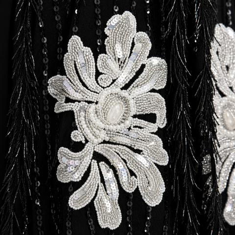 Noir Fleur Royale Sequence and Beaded Embroidered Abaya- Mavenne BI
