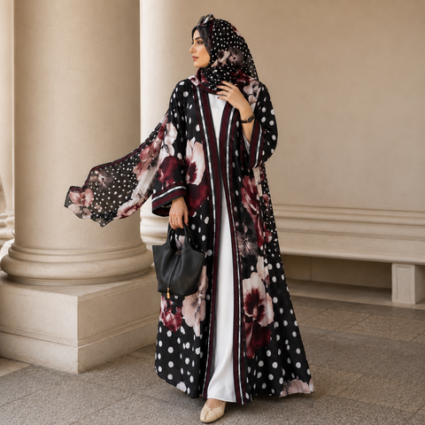 Midnight Bloom Abaya Set-  Mavenne Bi
