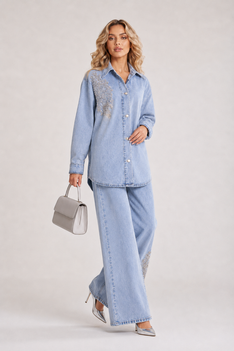 The Denim Embroidery Co-Ord Set- Mavenne Bi