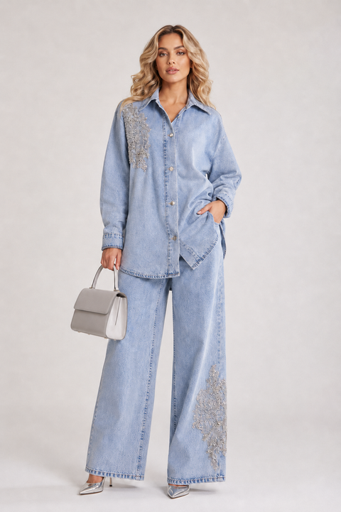 The Denim Embroidery Co-Ord Set- Mavenne Bi