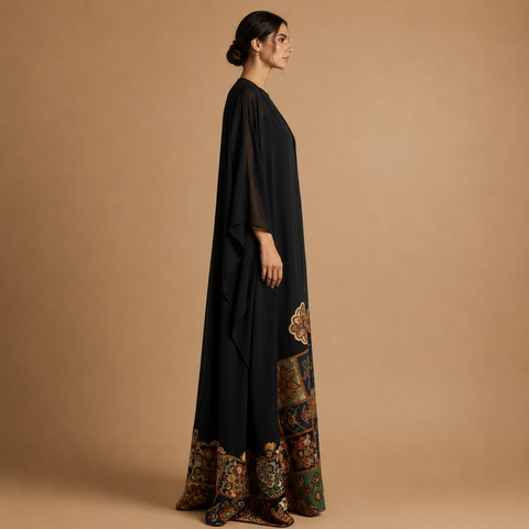 Mosaic Noir Embroider Abaya Set- Mavenne Bi