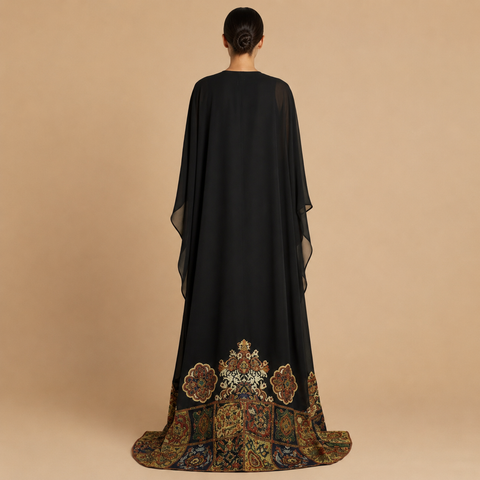 Mosaic Noir Embroider Abaya Set- Mavenne Bi