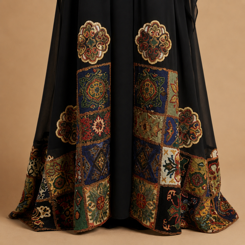 Mosaic Noir Embroider Abaya Set- Mavenne Bi