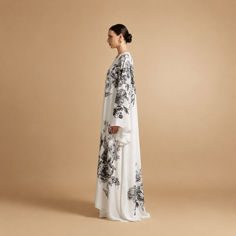 Noir Fleur Chiffon Abaya- Mavenne Bi