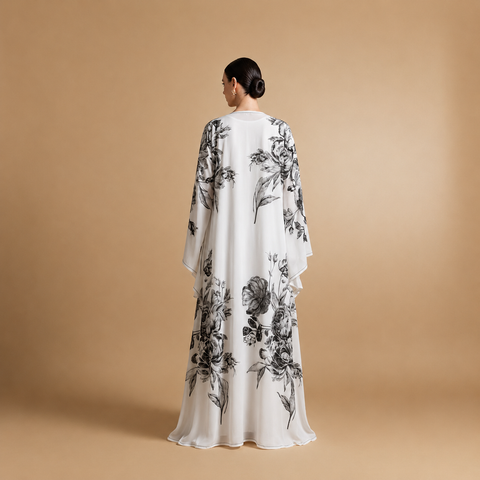 Noir Fleur Chiffon Abaya- Mavenne Bi