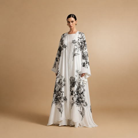 Noir Fleur Chiffon Abaya- Mavenne Bi