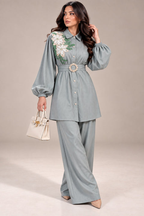 Fleur Élégance Embroidered Co-ord Set- Mavenne Bi