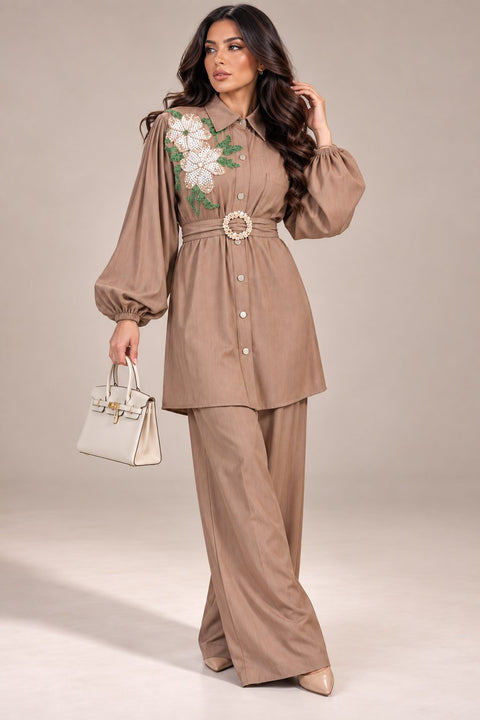 Fleur Élégance Embroidered Co-ord Set- Mavenne Bi