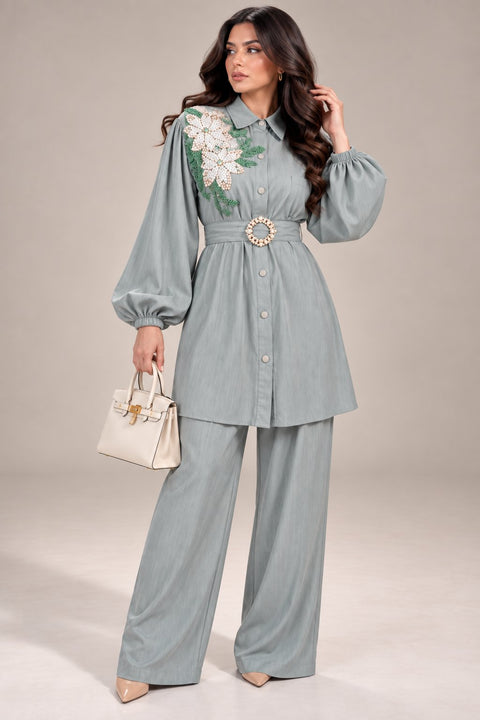 Fleur Élégance Embroidered Co-ord Set- Mavenne Bi