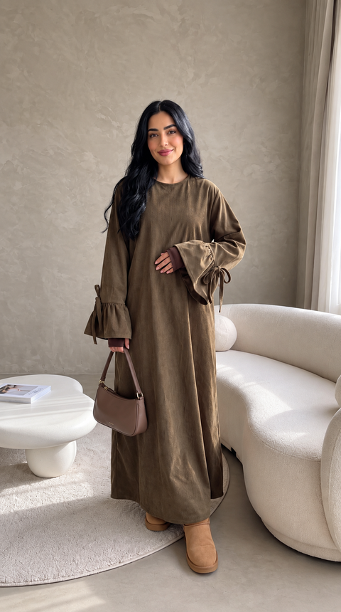Amara Bow-Sleeve Ribbed Abaya- Mavenne Bi