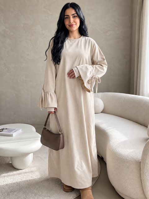 Amara Bow-Sleeve Ribbed Abaya- Mavenne Bi