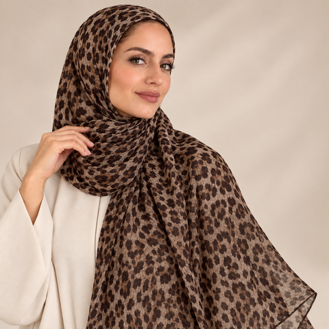 Mocha Wild Leopard Modal Hijab-Mavenne Bi