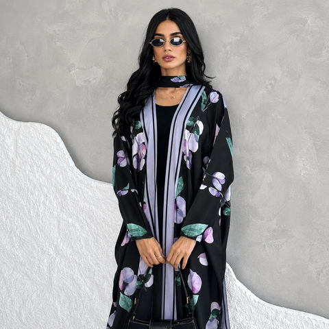 Lavande Bloom Abaya Set- Mavenne Bi