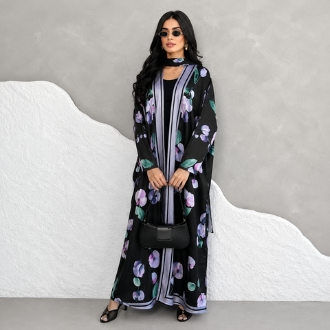 Lavande Bloom Abaya Set- Mavenne Bi