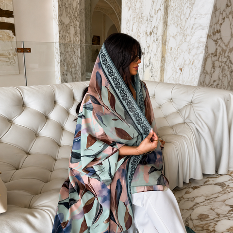 Sage Botanica Chiffon Abaya Set- Mavenne Bi
