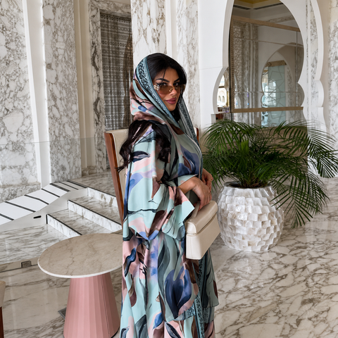 Sage Botanica Chiffon Abaya Set- Mavenne Bi
