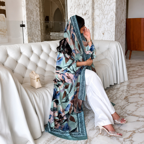 Sage Botanica Chiffon Abaya Set- Mavenne Bi