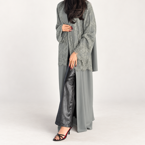Sage Élégance Lace Abaya Set- Mavenne Bi