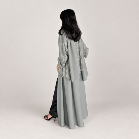Sage Élégance Lace Abaya Set- Mavenne Bi