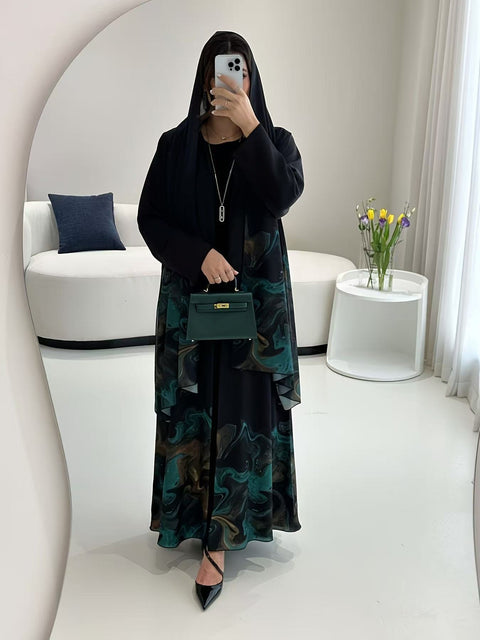 Emerald Veil Abaya Set- Mavenne Bi