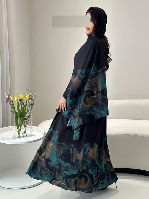 Emerald Veil Abaya Set- Mavenne Bi