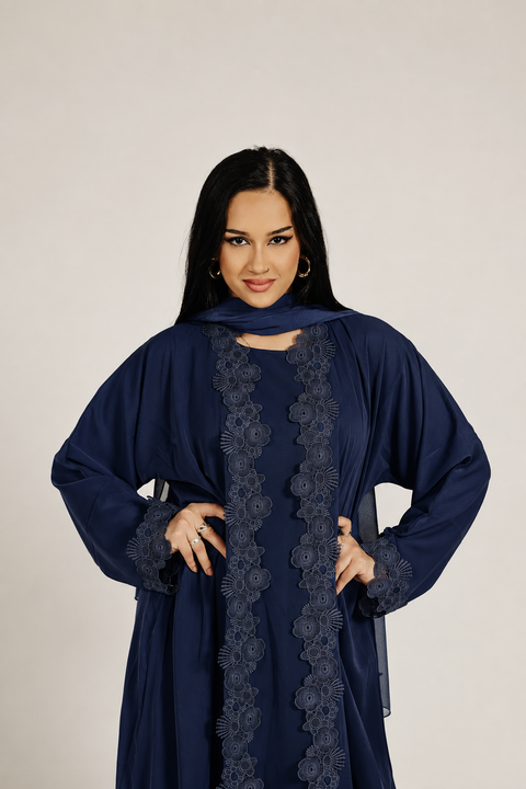 Azure Élan Abaya Set Navy- Mavenne Bi