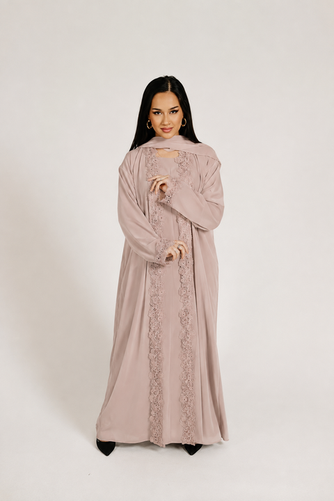 Azure Élan Abaya Set Nude Pink- Mavenne Bi