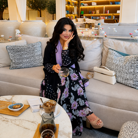Lavender Bloom Chiffon Abaya Set- Mavenne Bi