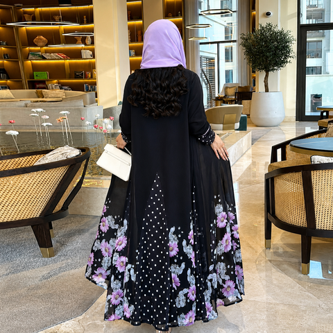 Lavender Bloom Chiffon Abaya Set- Mavenne Bi