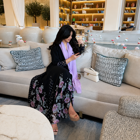 Lavender Bloom Chiffon Abaya Set- Mavenne Bi