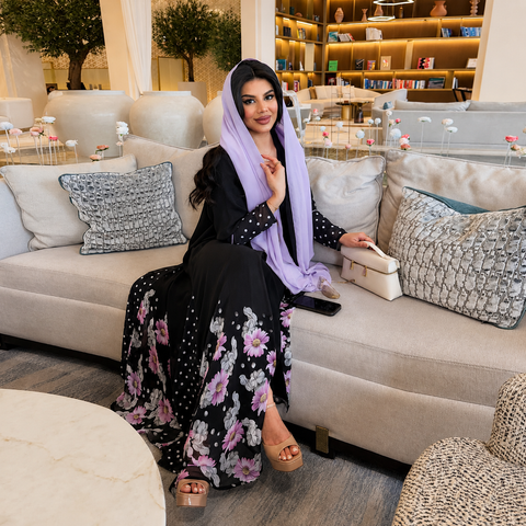 Lavender Bloom Chiffon Abaya Set- Mavenne Bi