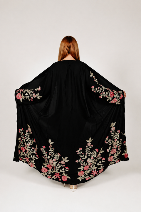 Rosé Noir Embroidered Abaya Red- Mavenne Bi