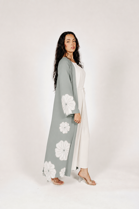 Sienna Bloom Abaya Set Sage- Mavenne Bi