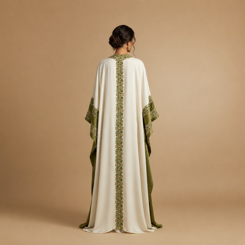Olive Élysée Embroidered Satin Abaya- MavenneBi