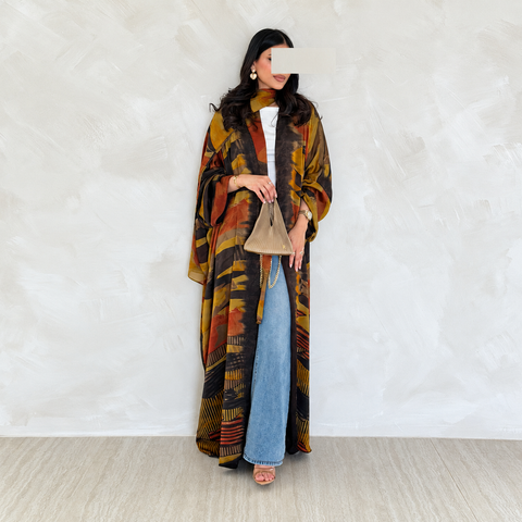 Ambre Soleil Chiffon Two-Piece Abaya Set- Mavenne Bi