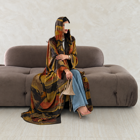 Ambre Soleil Chiffon Two-Piece Abaya Set- Mavenne Bi