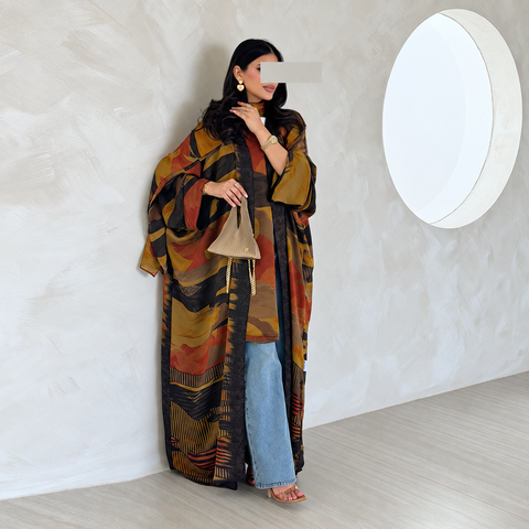 Ambre Soleil Chiffon Two-Piece Abaya Set- Mavenne Bi