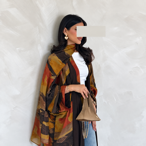 Ambre Soleil Chiffon Two-Piece Abaya Set- Mavenne Bi