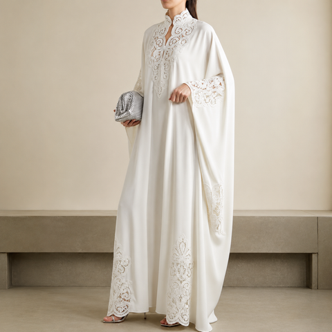 Noor Al Blanc Lace Abaya- Mavenne BI