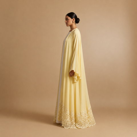 Ivory Soleil Abaya embroidered Lace Abaya- Maveene Bi