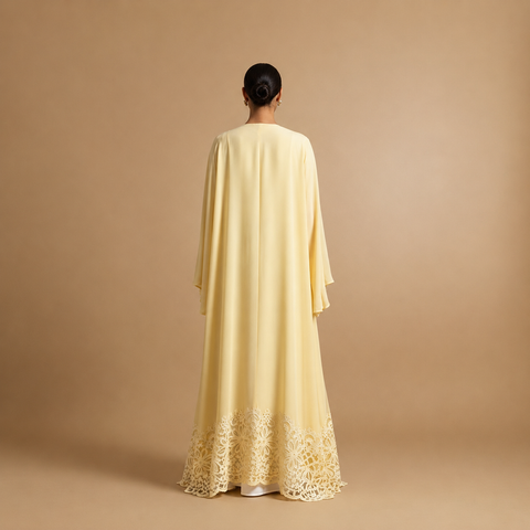 Ivory Soleil Abaya embroidered Lace Abaya- Maveene Bi