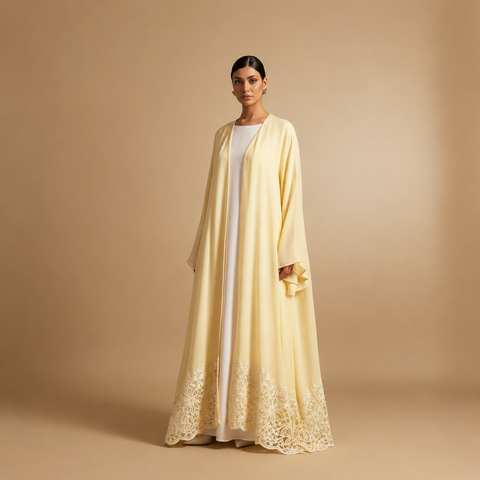 Ivory Soleil Abaya embroidered Lace Abaya- Maveene Bi